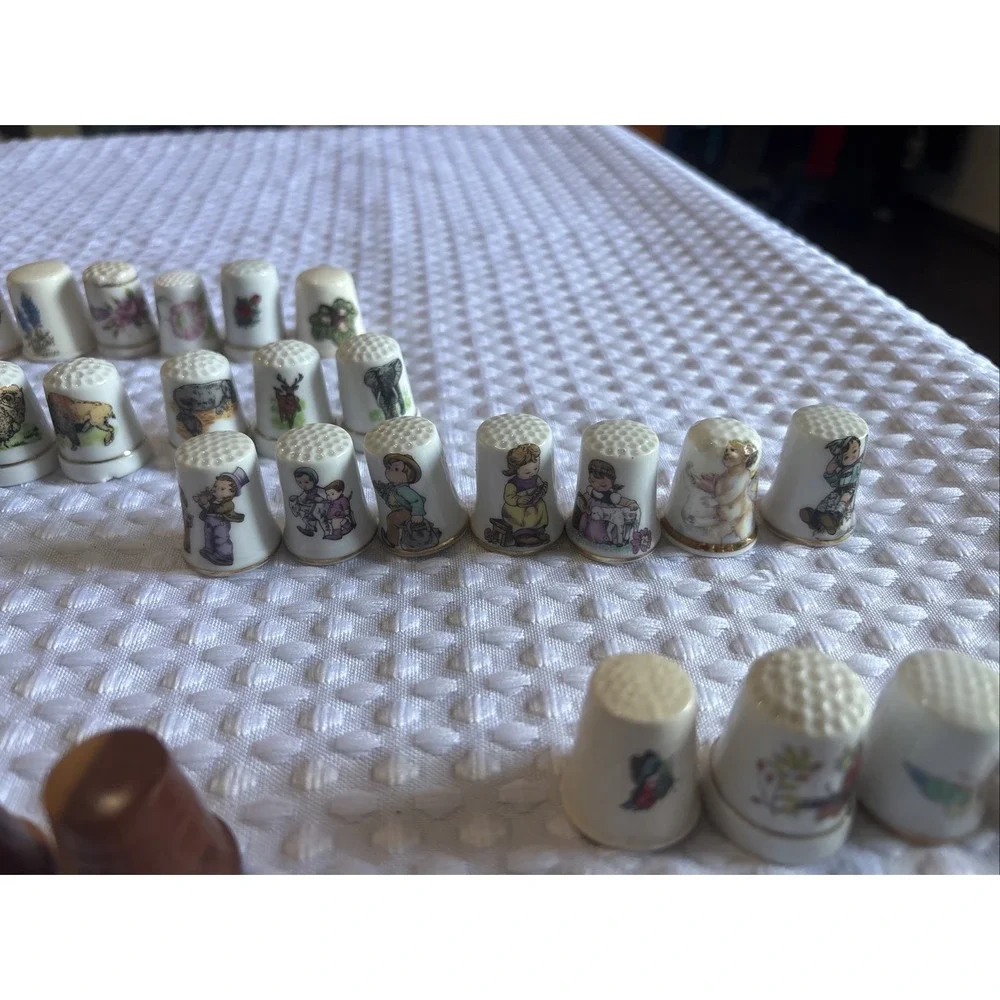 Vintage Thimble Collection of 50 Birds Animals Flowers Butterfly's States Lot